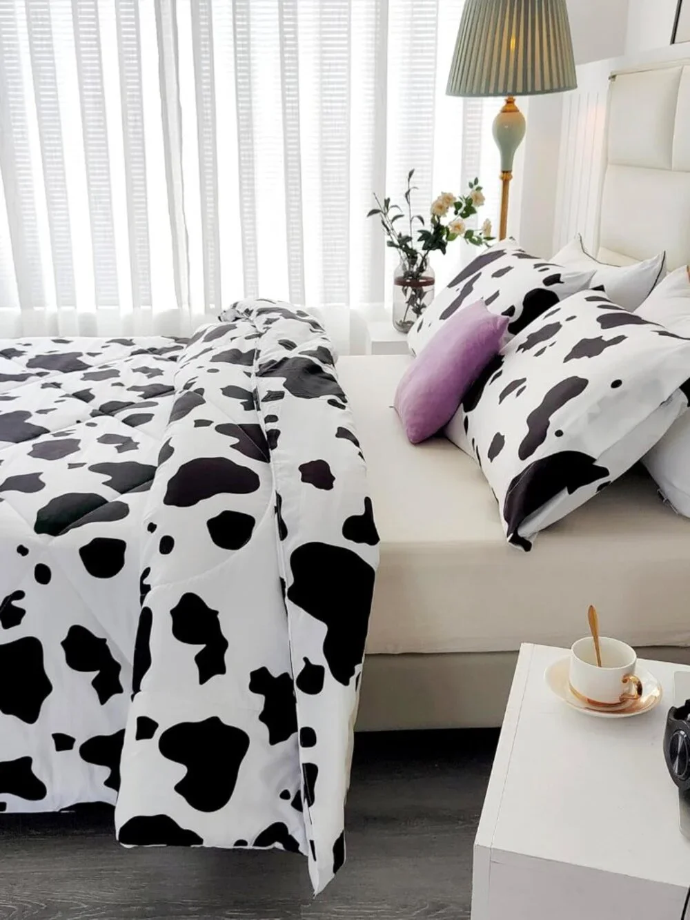 3 Pieces Milk Cow Print Stuff Bedding Comforter Set Full with 2 Pillowcases for